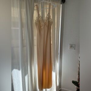 Lace trim satin slip maxi dress lingerie nightgown